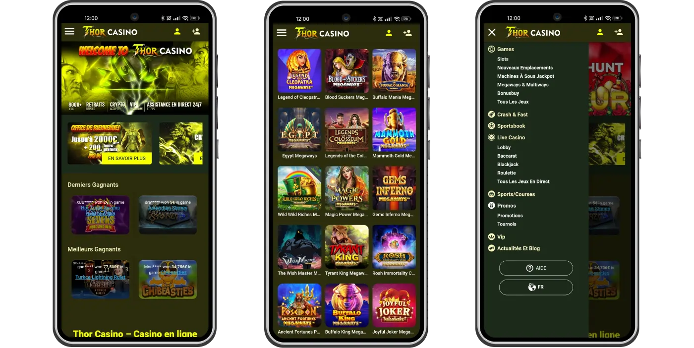 Version mobile du casino Thor