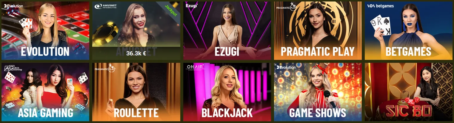Lobby principal des jeux en direct du casino Thor